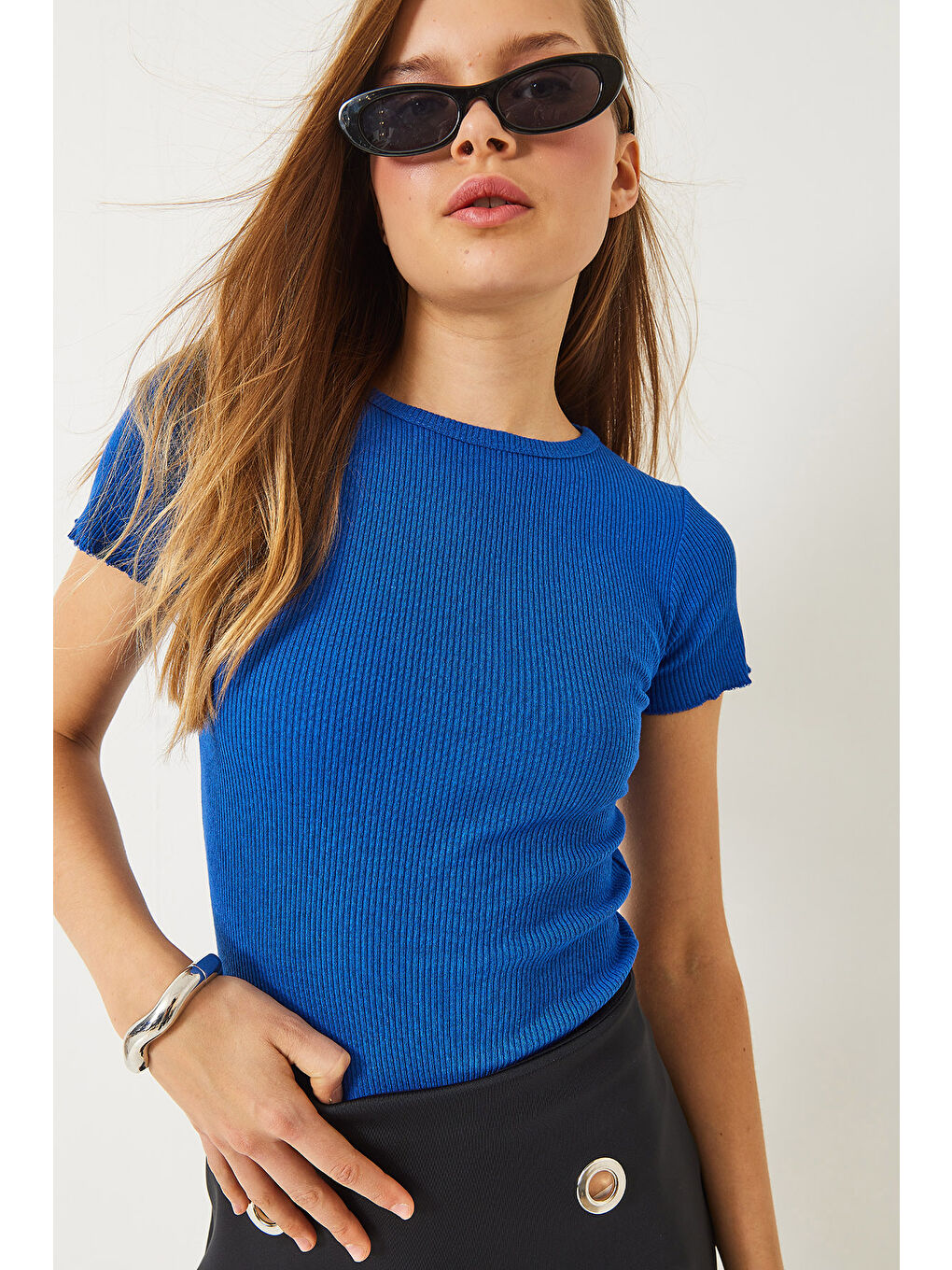 Mavi Kadın Fitilli Kaşkorse Basic T-Shirt-4