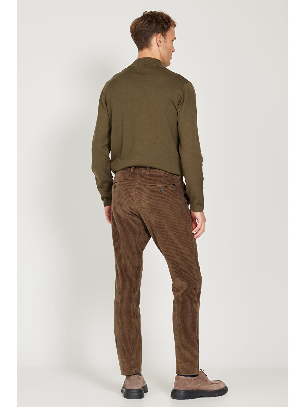 Erkek Haki Slim Fit Dar Kesim Beli Bağlamalı Pantolon-5