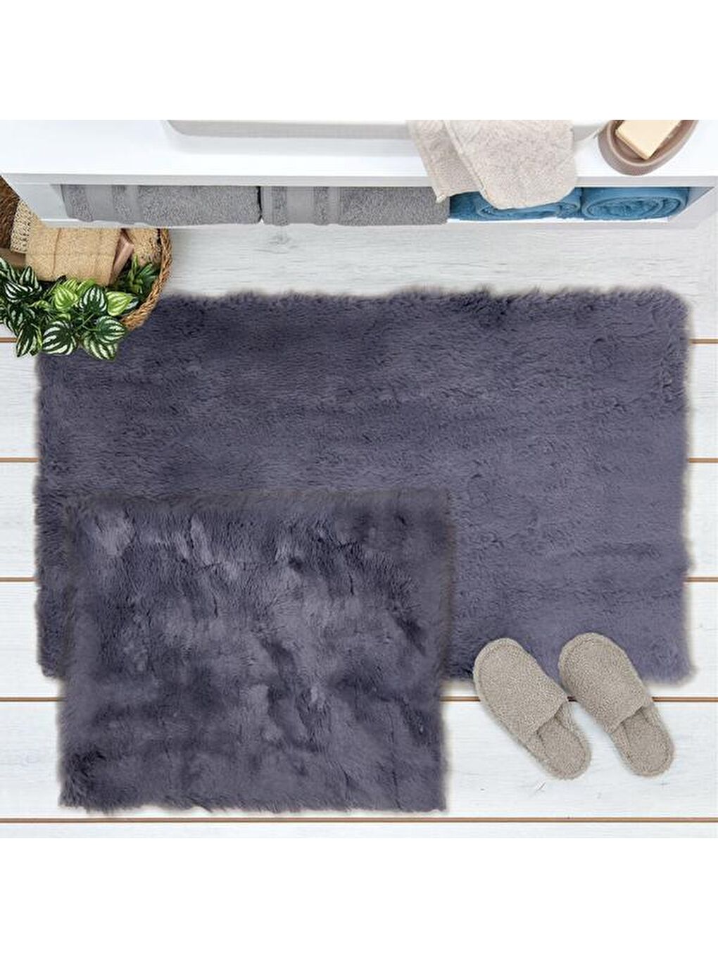 Soft Venüs Post 2'li Klozet Takımı - Antrasit - 60x100 cm + 50x60 cm