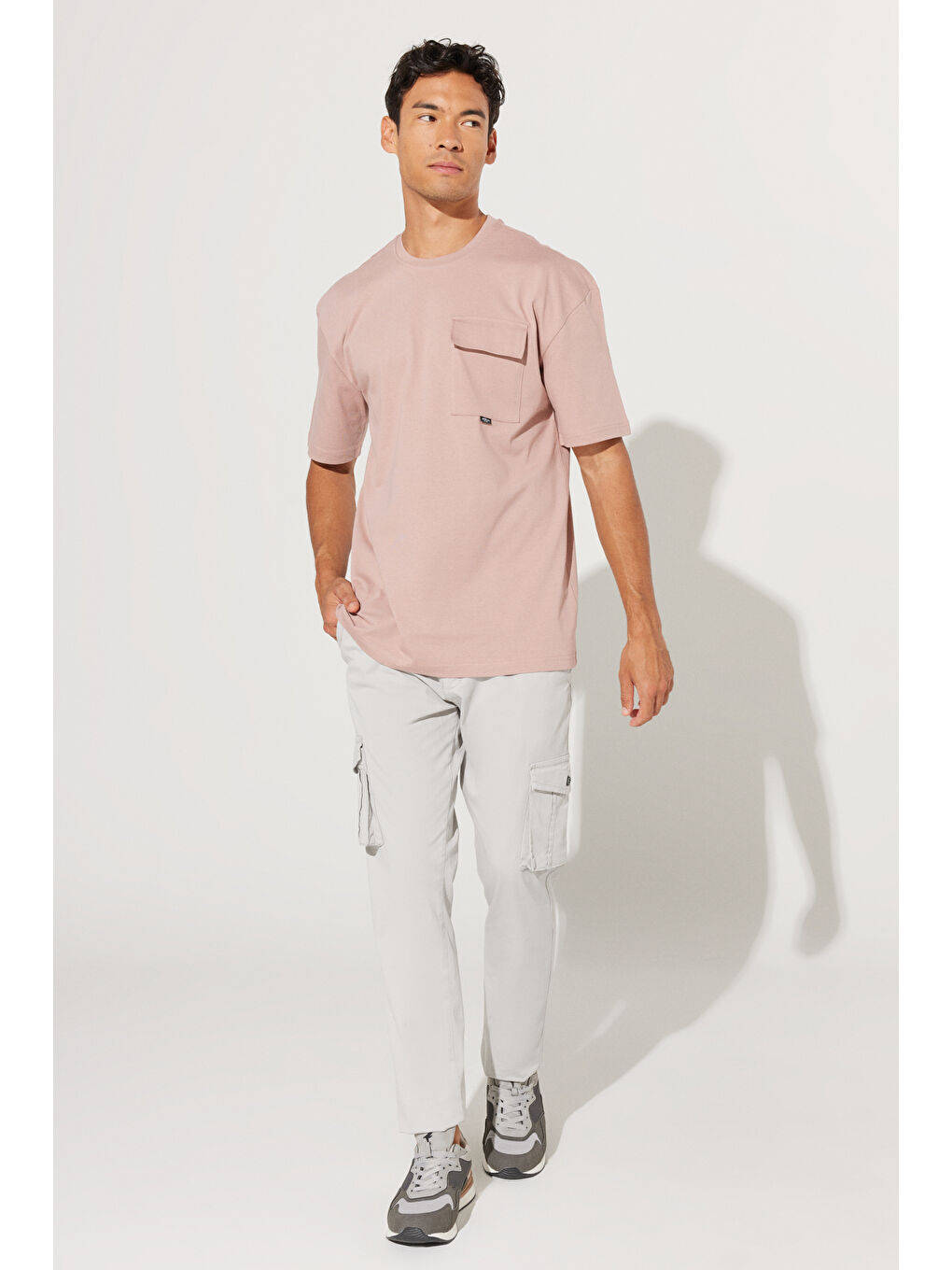 Bej Erkek Taş Slim Fit Dar Kesim Kargo Cepli Pamuklu Esnek Pantolon-1