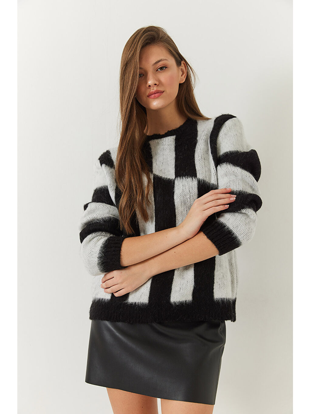 Siyah Kadın Şardonlu Triko Kazak-2