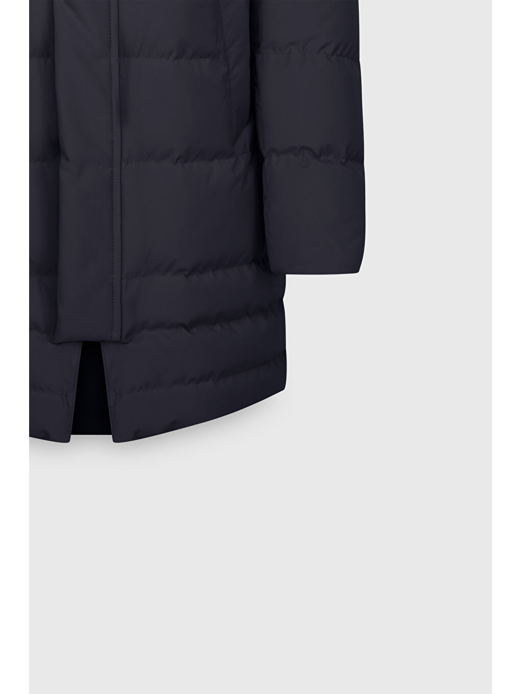 Erkek Lacivert Standart Fit Normal Kesim Çıkma Kapüşon Dik Yaka Yan Cepli Kaban-10