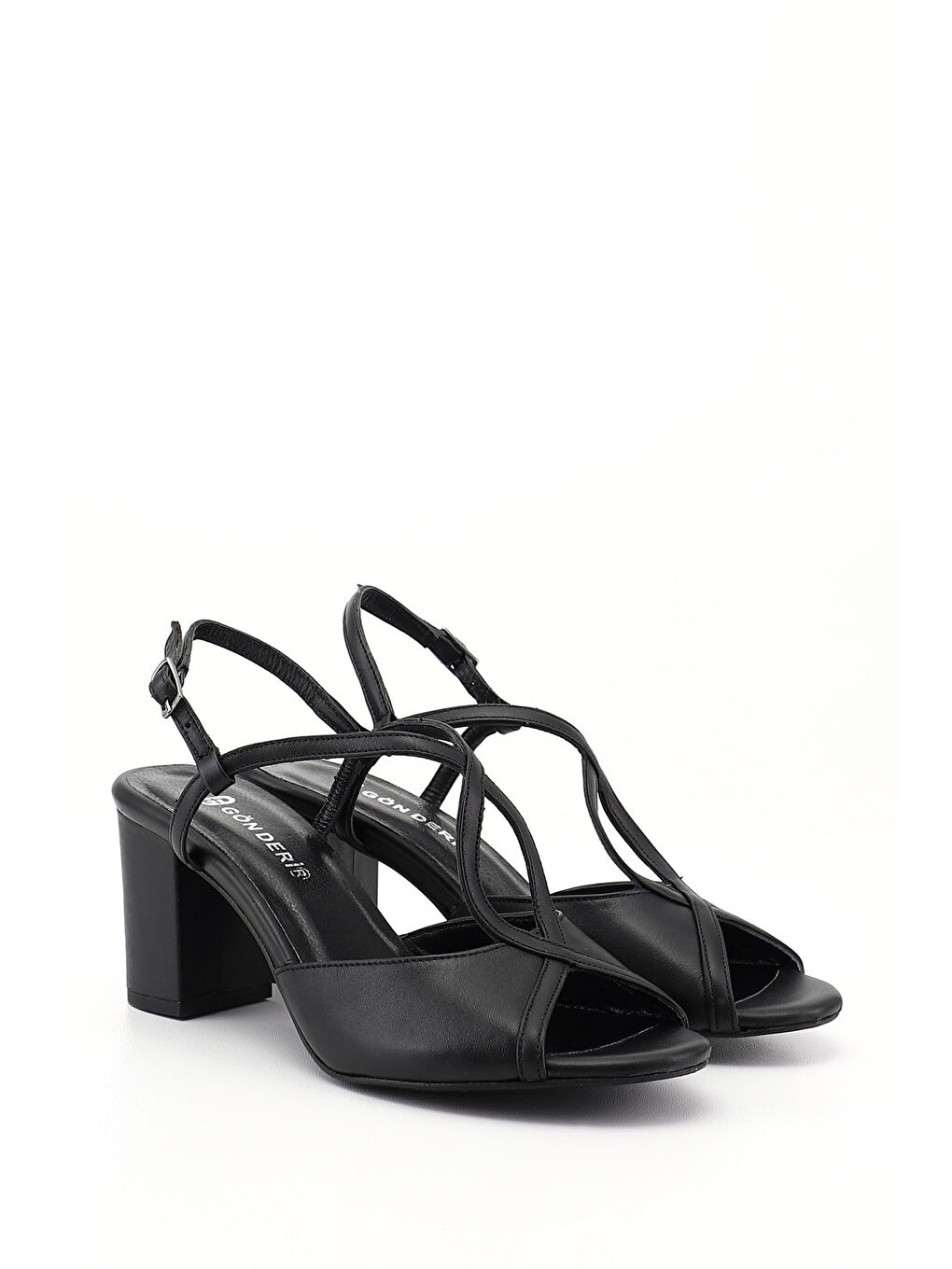 Siyah Kadın SİYAH Kalın Topuklu Arkası Açık Hakiki Deri Sandalet-3