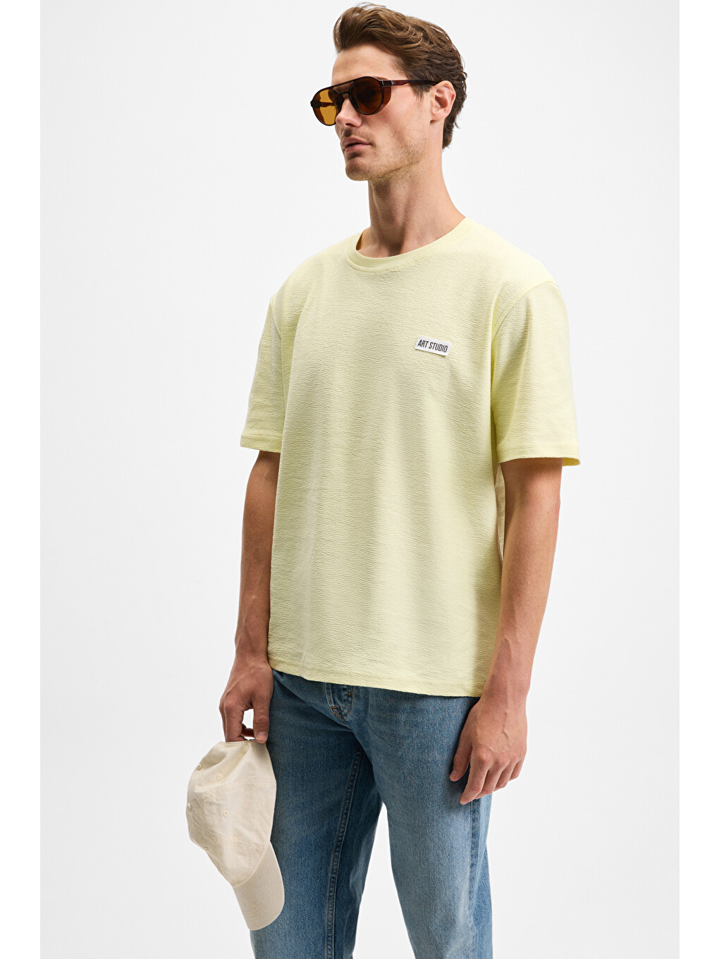 Noır Erkek%100 Organik Pamuk Bisiklet Yaka Kısa Kol Regular Sarı T-shirt-3