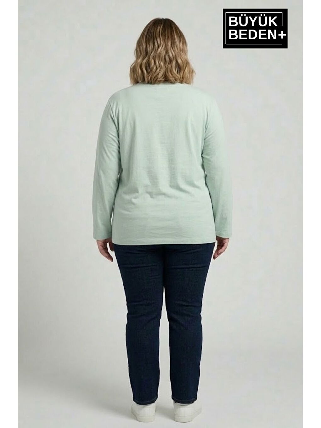 Turkuaz Kadın Büyük Beden El Yazılı Brooklyn Baskılı 2 İplik Bisiklet Yaka Tişört SPR26BTSK942-6-2