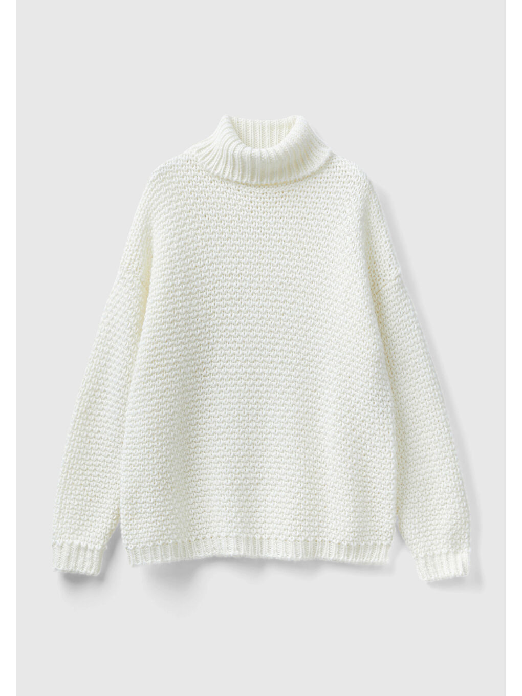 Kadın Beyaz Alpaka Yün Karışımlı Dökümlü Dik Yaka Kazak-1