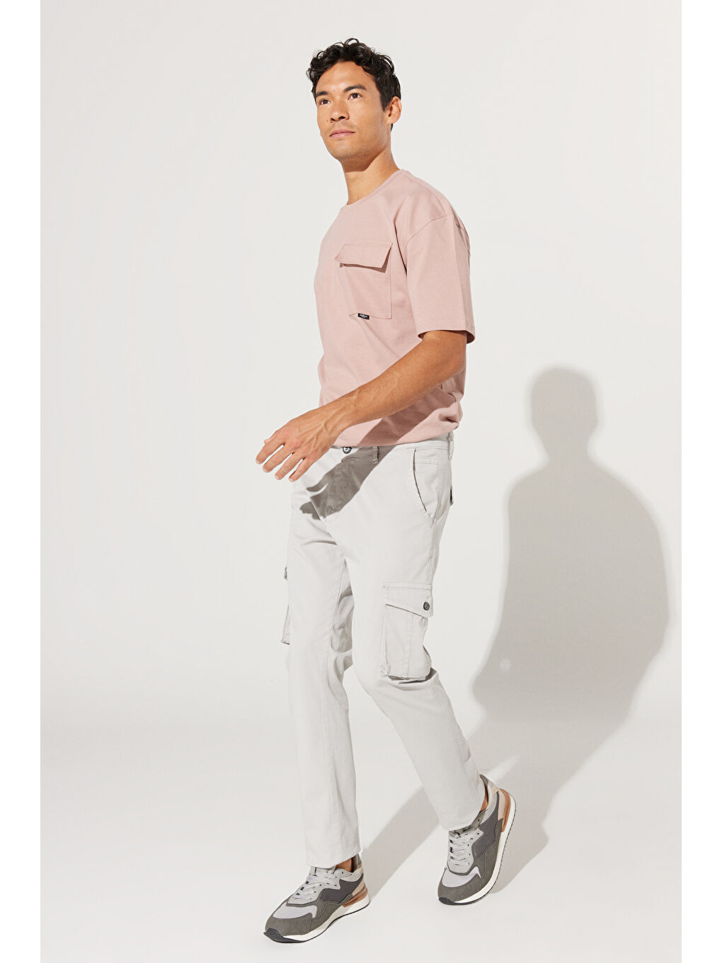 Bej Erkek Taş Slim Fit Dar Kesim Kargo Cepli Pamuklu Esnek Pantolon-3