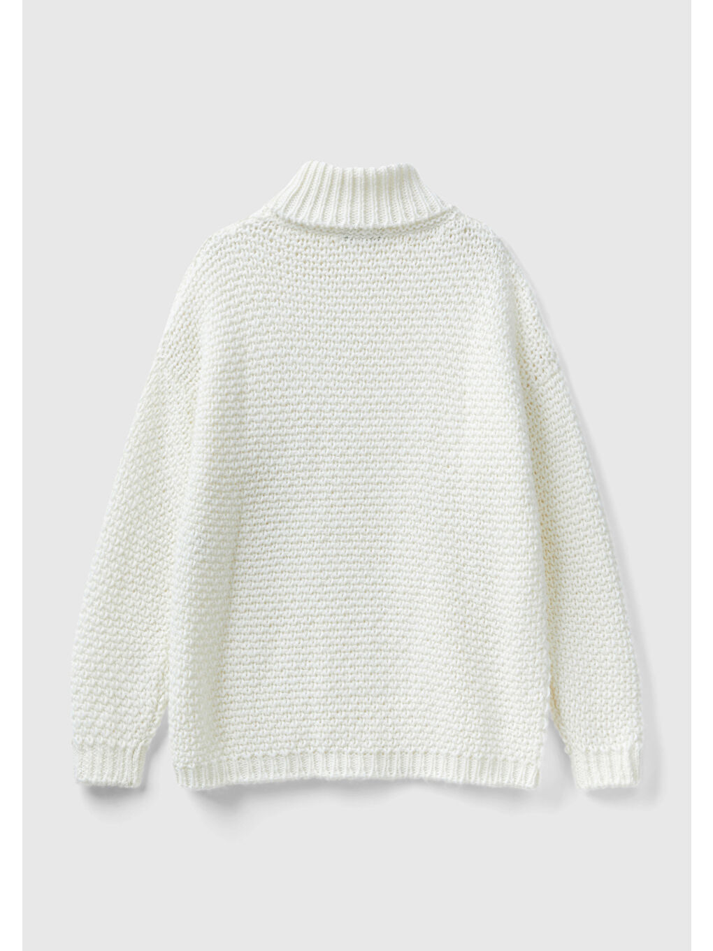 Kadın Beyaz Alpaka Yün Karışımlı Dökümlü Dik Yaka Kazak-3