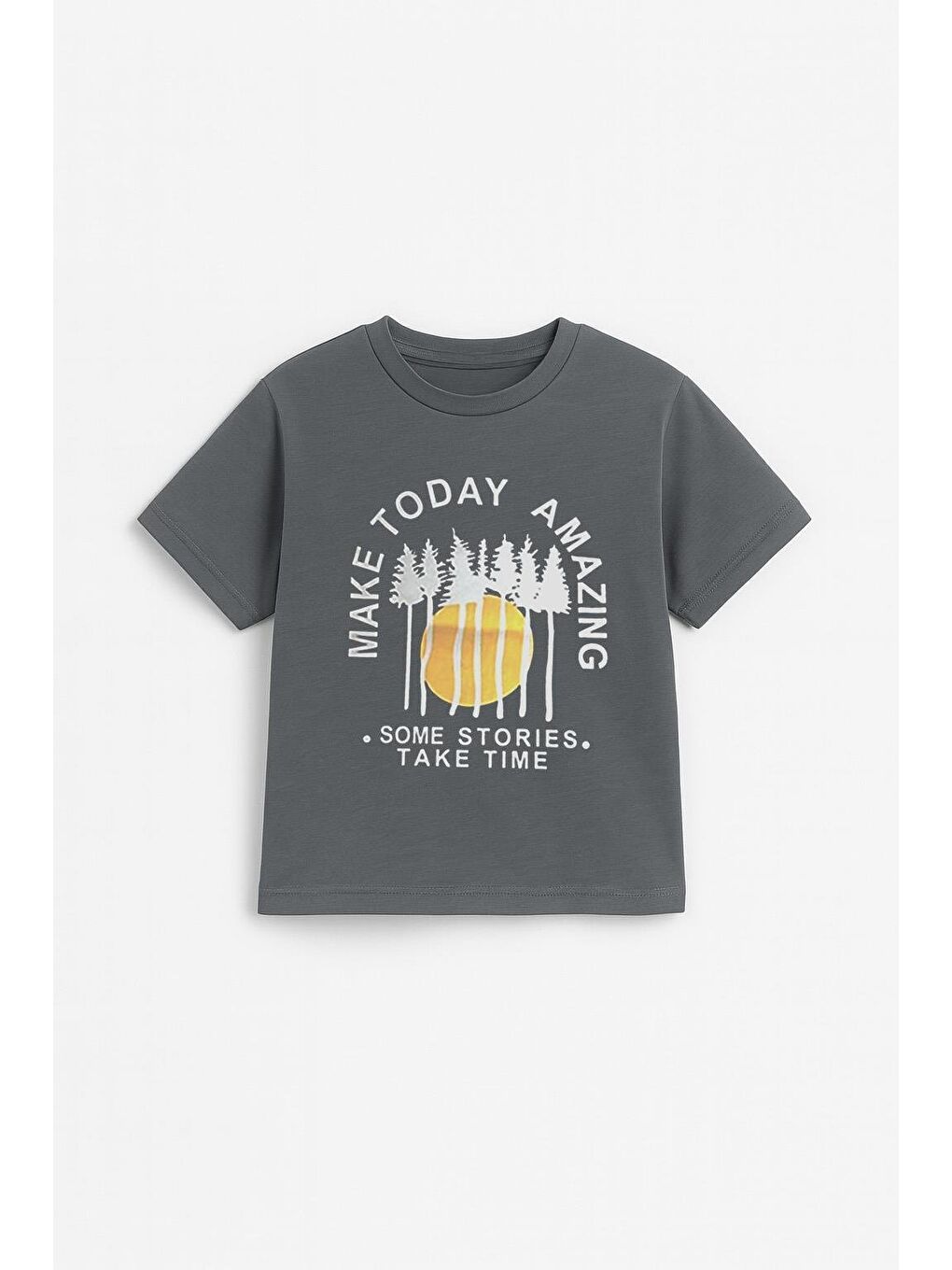 Erkek Çocuk %100 Pamuklu Baskılı Kısa Kollu Tişört - Koyu Gri (3-4 Yaş 8-9 Yaş)-1