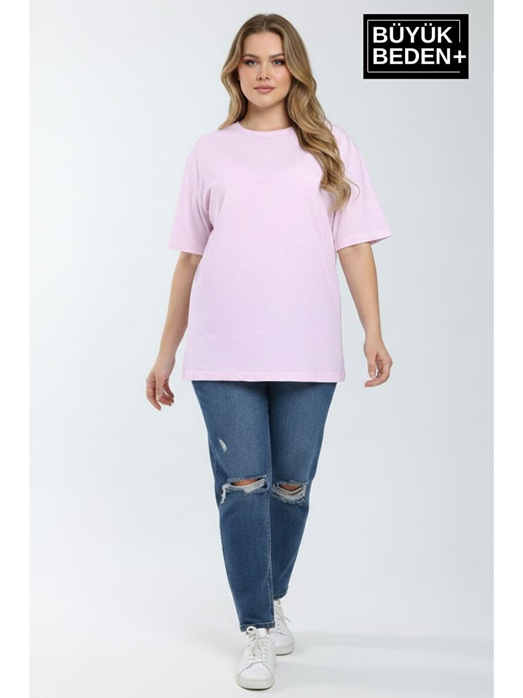 Pembe Büyük Beden Kadın Basic Tişört – Pamuklu Düz T-Shirt 3XL-6XL SPR26BTSK10