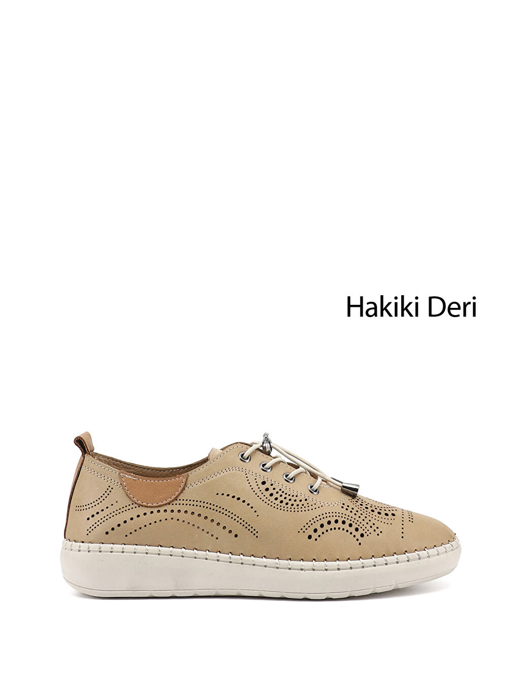 Bej Kadın AÇIK NUDE Bağcıklı Hakiki Deri Comfort Ayakkabı