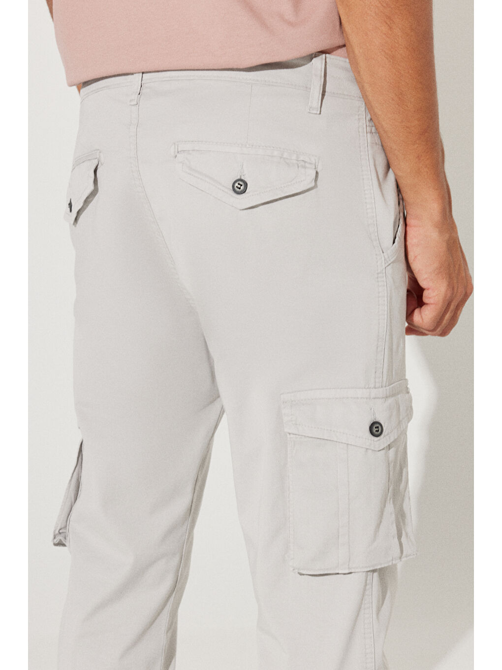 Bej Erkek Taş Slim Fit Dar Kesim Kargo Cepli Pamuklu Esnek Pantolon-5