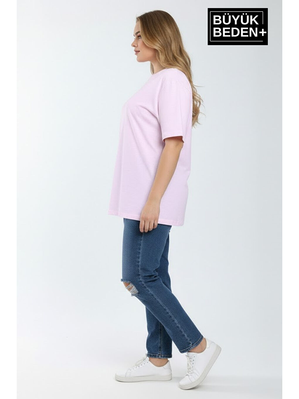 Pembe Büyük Beden Kadın Basic Tişört – Pamuklu Düz T-Shirt 3XL-6XL SPR26BTSK10-1