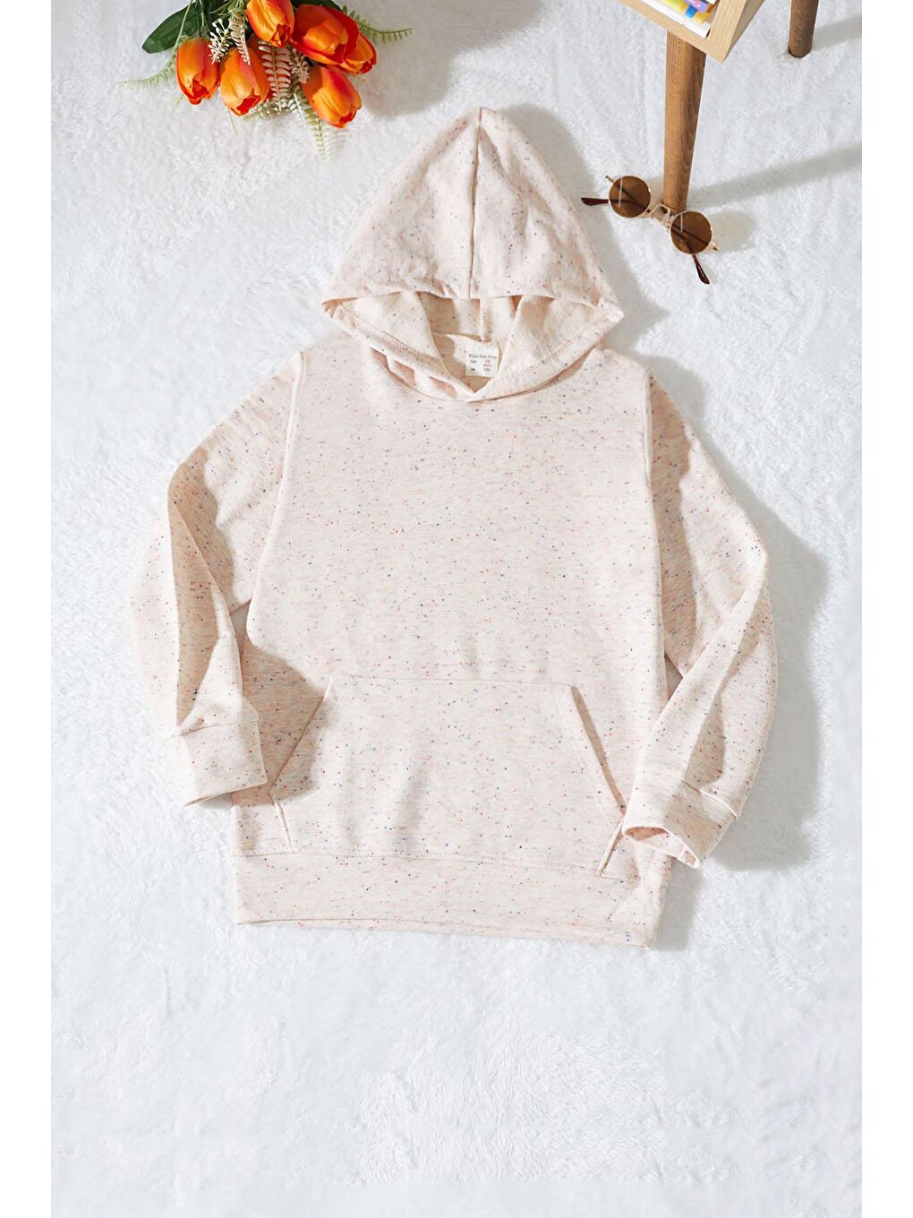 Cansın Mini Pembe Kırçıllı Kanguru Cepli Kız Çocuk Kapüşonlu Sweatshirt 17341