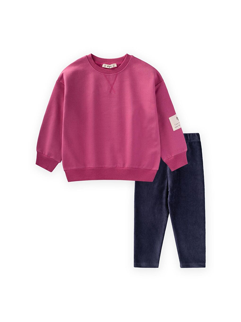 Kadife Taytlı Sweatshirt Takım 2-10 Yaş Fuşya-1