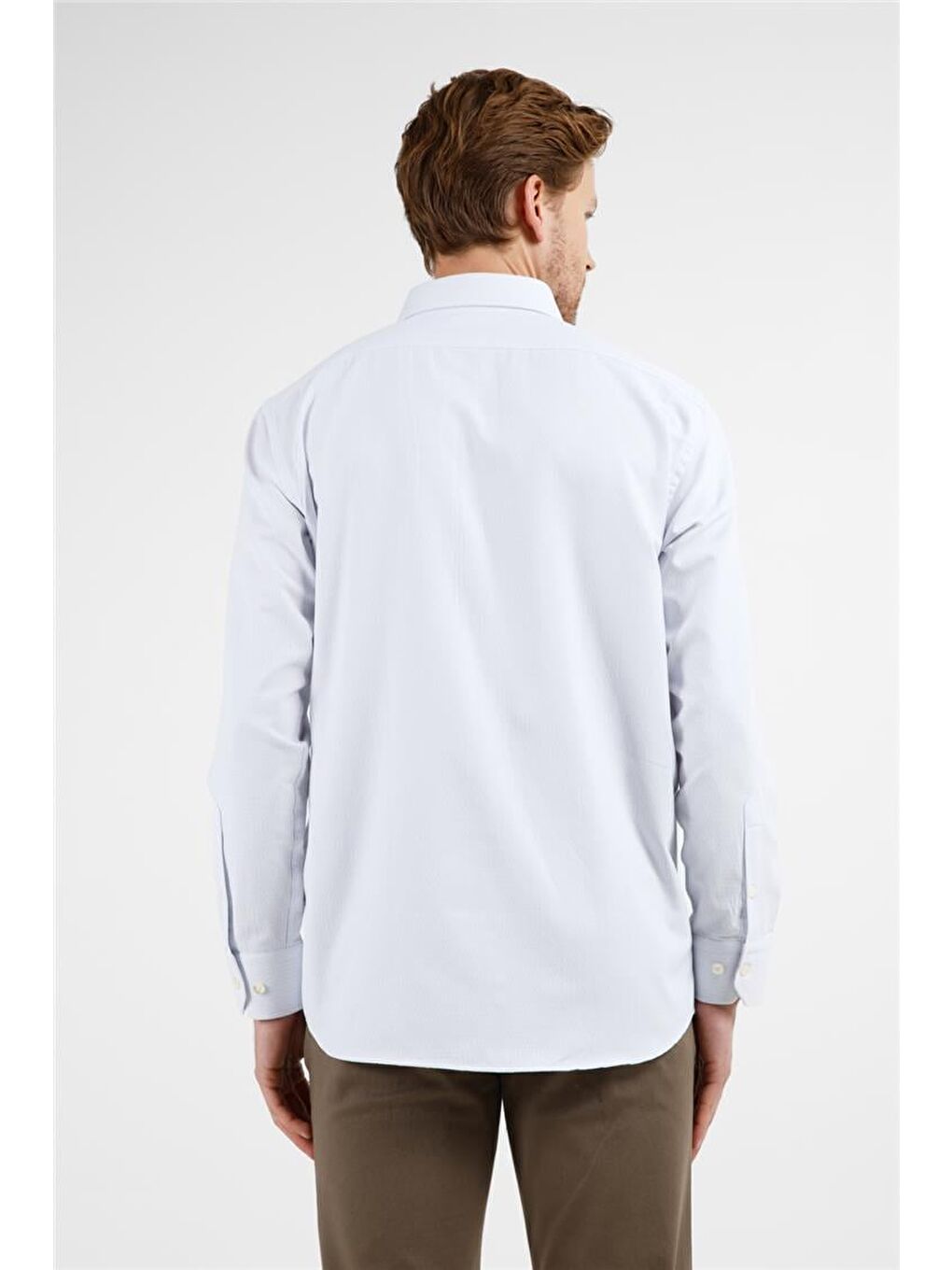 Lila Beyaz Kendinden Desenli Sert Yaka Uzun Kol Cepli Comfort Fit Pamuklu Gömlek 1004255226-4