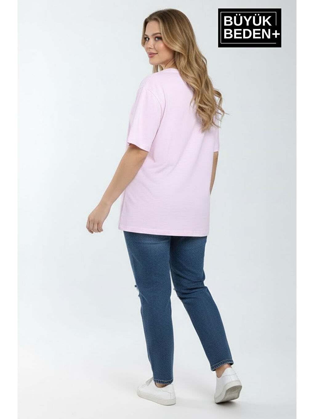 Pembe Büyük Beden Kadın Basic Tişört – Pamuklu Düz T-Shirt 3XL-6XL SPR26BTSK10-2