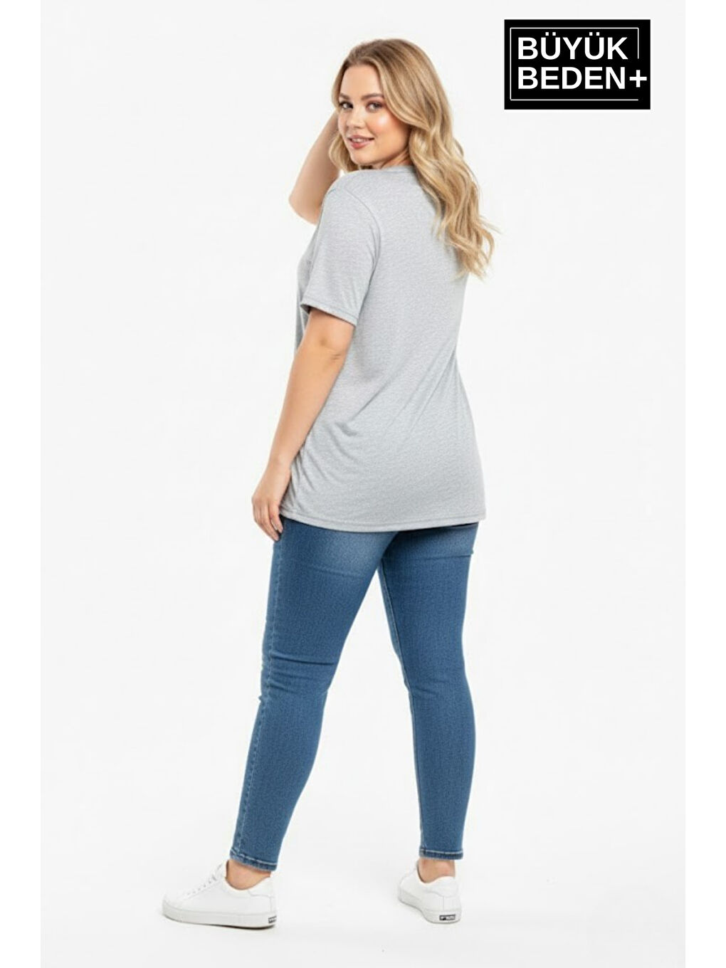 Gri Büyük Beden Kadın Basic Tişört – Pamuklu Düz T-Shirt 3XL-6XL SPR26BTSK10-2