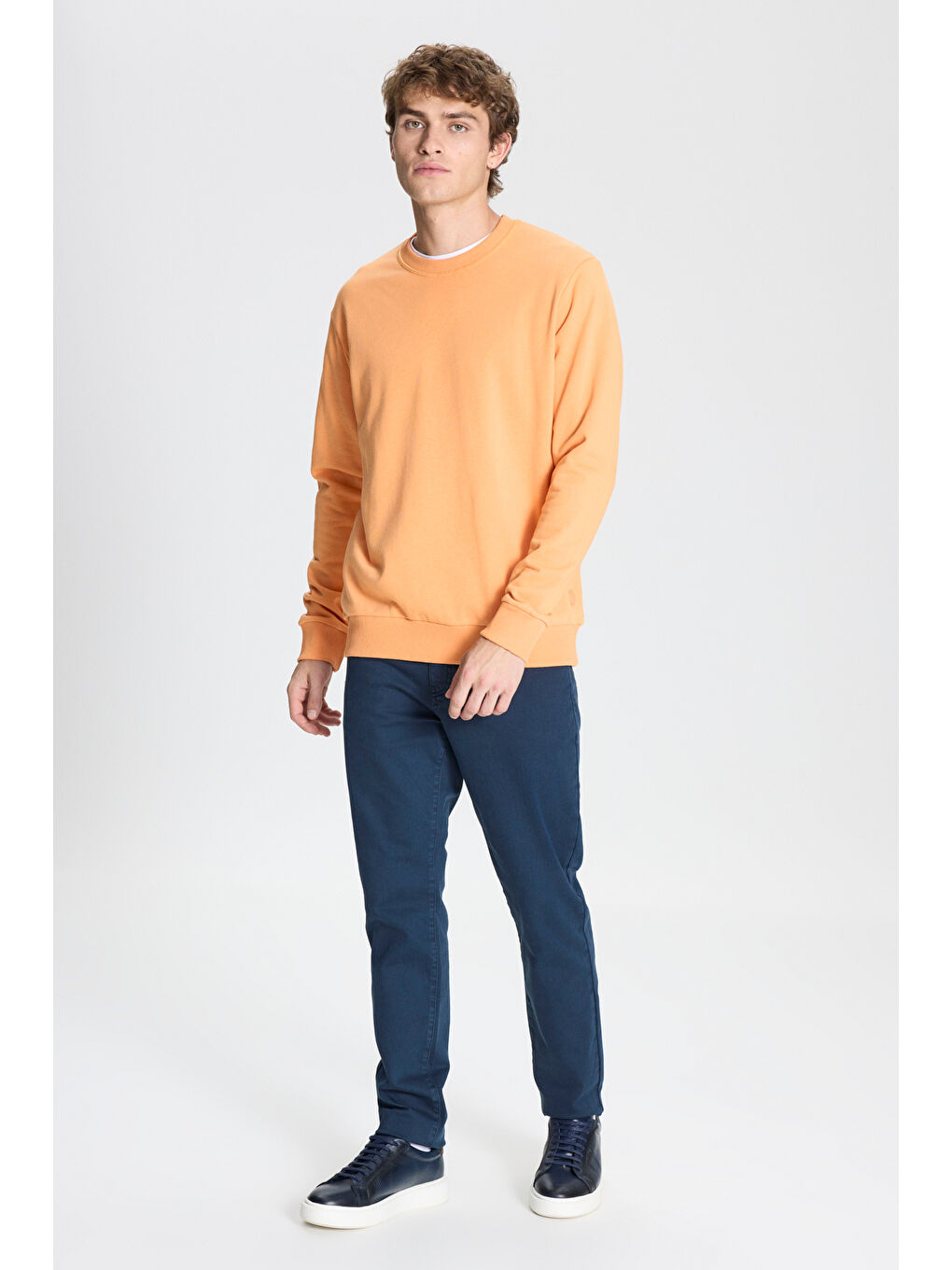 Erkek Açık Turuncu Standart Fit Normal Kesim Bisiklet Yaka Pamuklu Sweatshirt-1