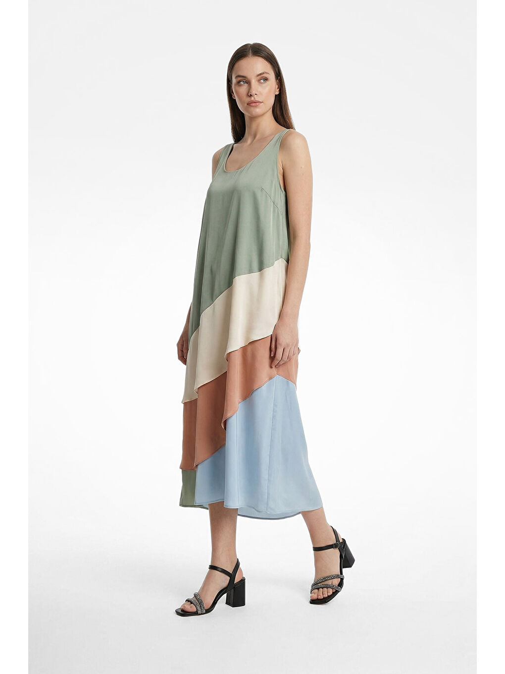 Siyah Kadın SİYAH-TAŞ Bilekten Bağlı Orta Kalın Topuklu Çift Bantlı Sandalet-2