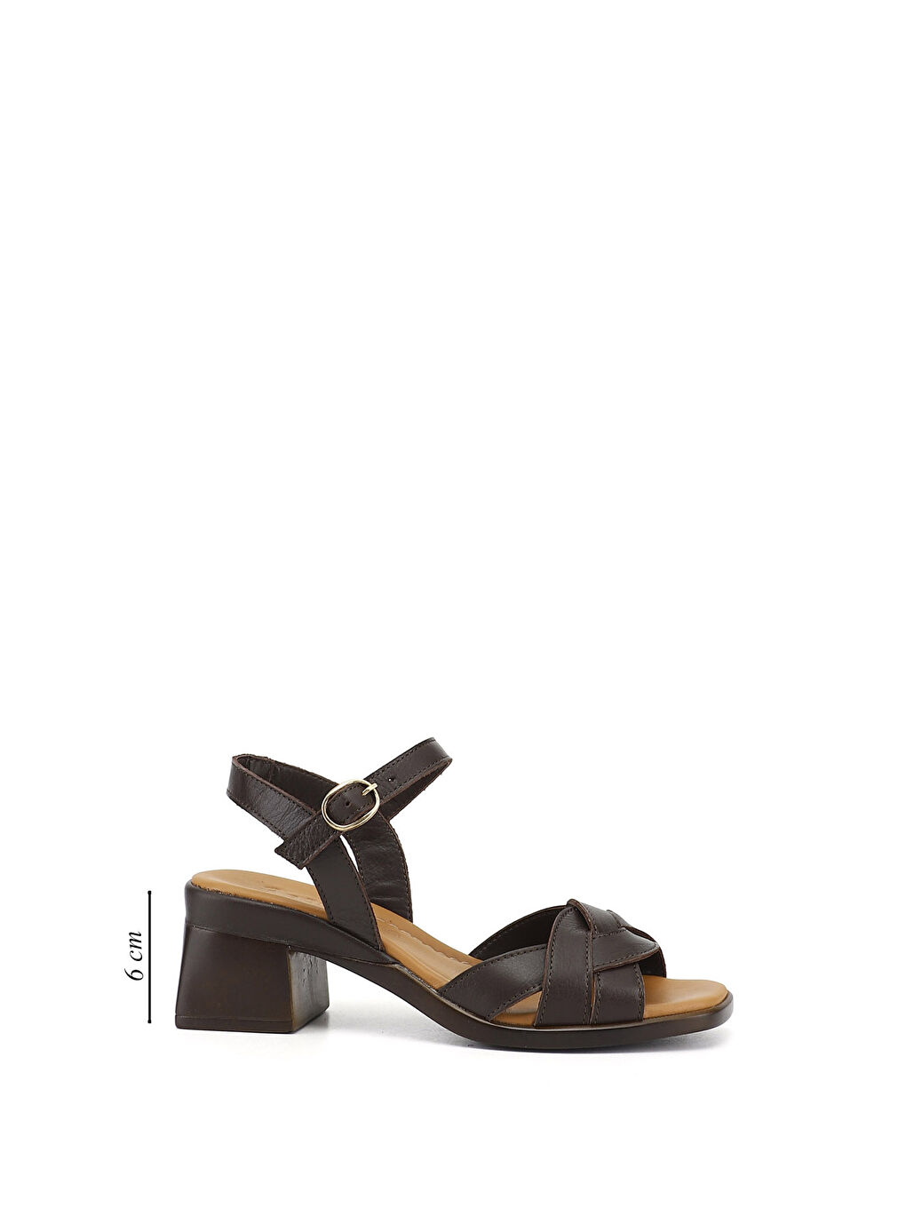 Kahverengi Kadın TÜTÜN KAHVE Örgü Bantlı Kalın Topuklu Hakiki Deri Sandalet-1