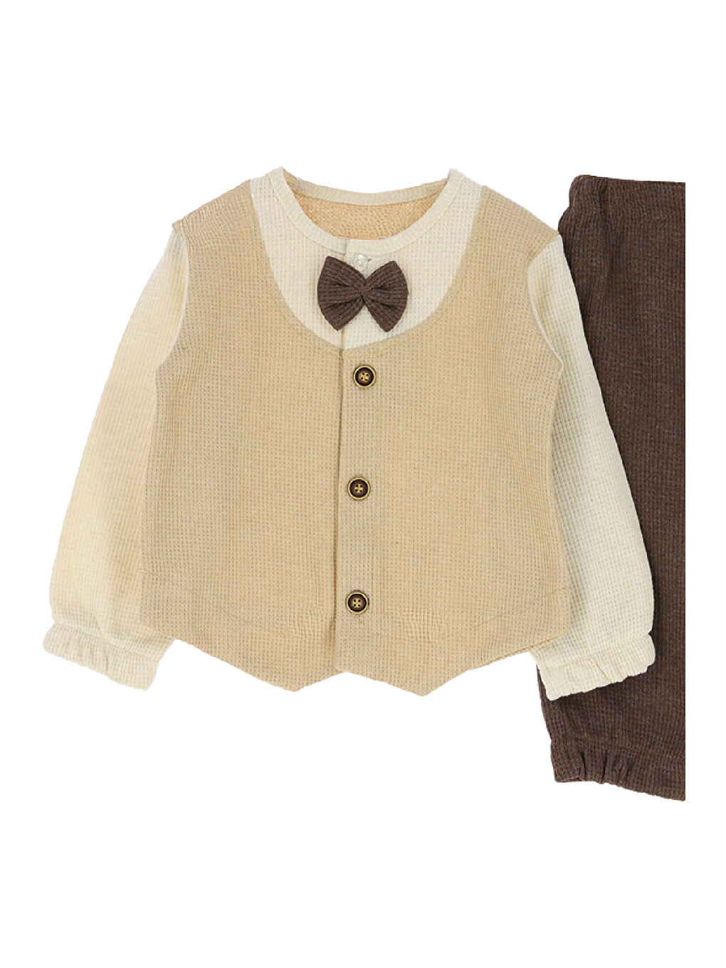 Kahverengi Erkek Bebek %100 Waffle Pamuk Kumaş 2'li Takım - 6/24 Ay-12478-1