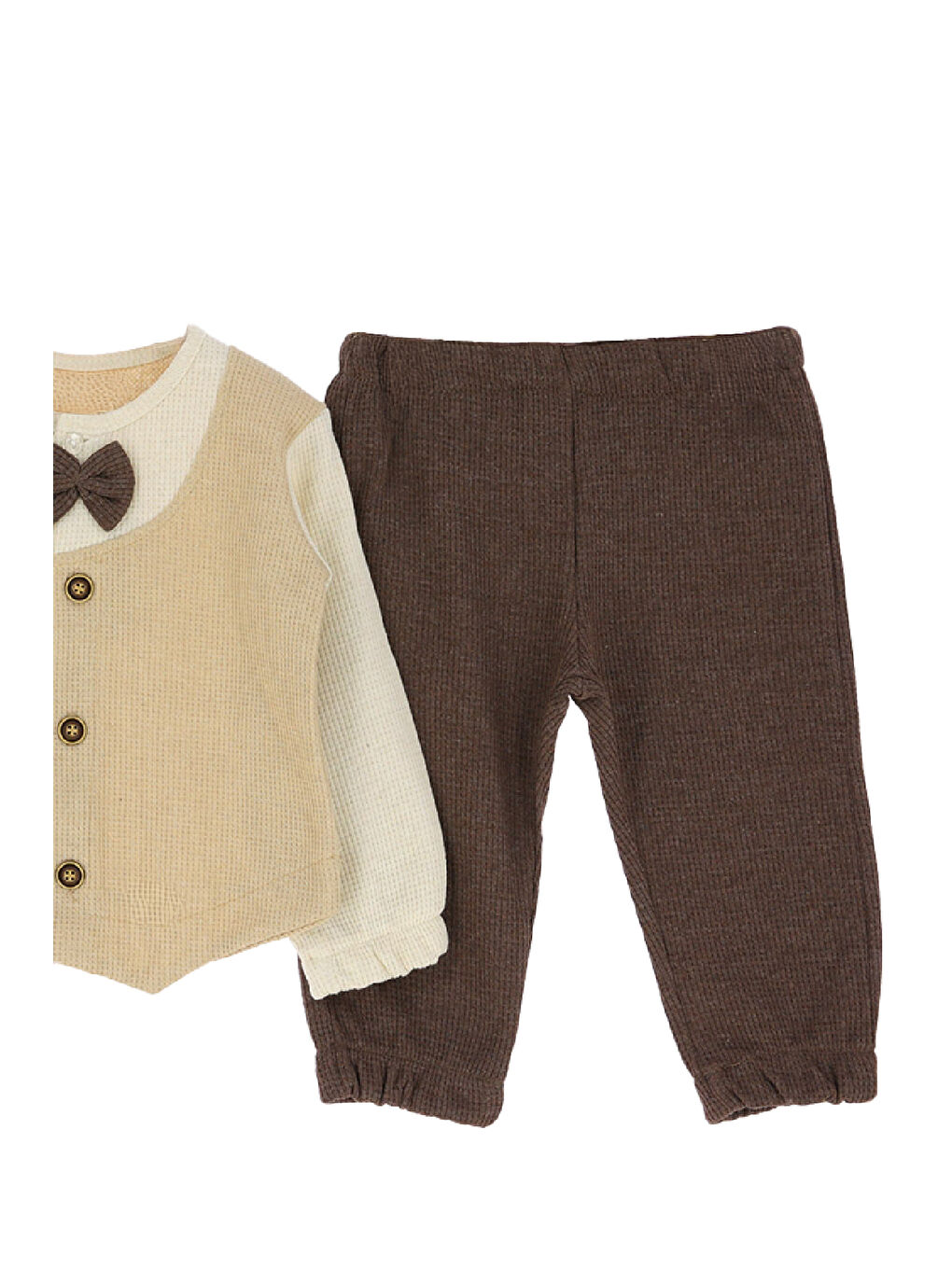 Kahverengi Erkek Bebek %100 Waffle Pamuk Kumaş 2'li Takım - 6/24 Ay-12478-2