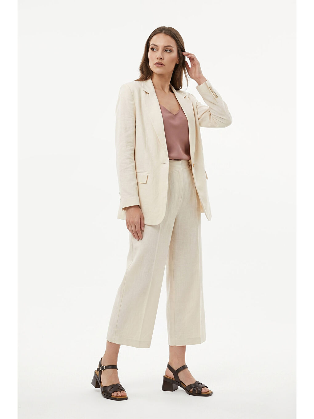 Kahverengi Kadın TÜTÜN KAHVE Örgü Bantlı Kalın Topuklu Hakiki Deri Sandalet-2