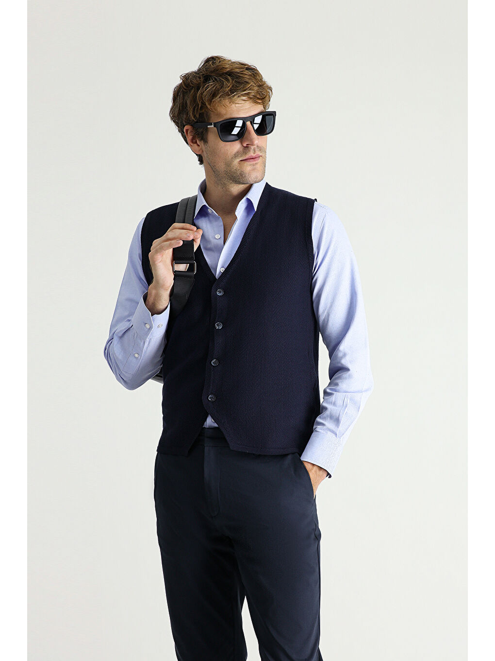 Lacivert Pamuklu Triko Yelek-1