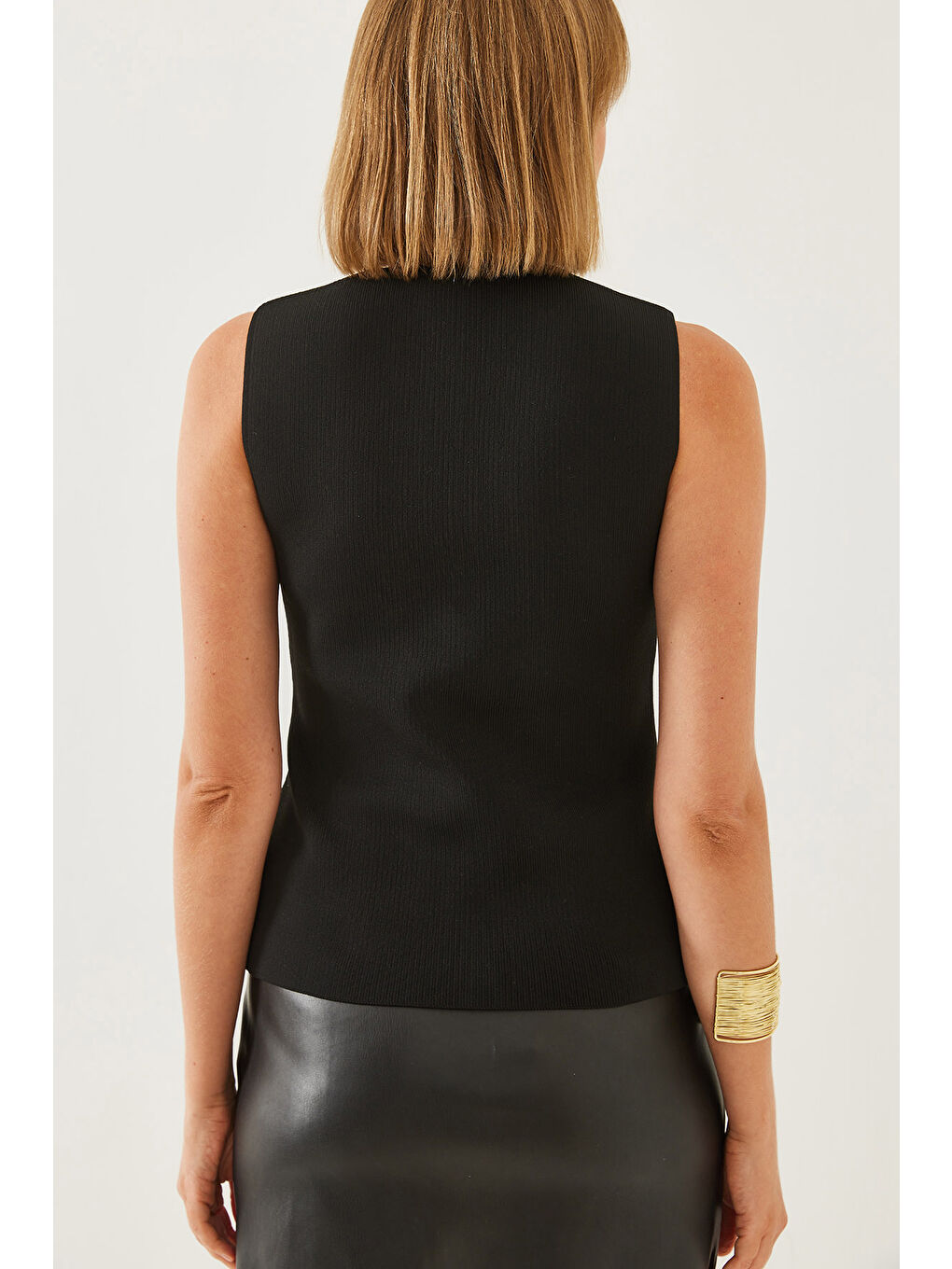 Siyah Kadın İki Düğmeli Triko Yelek-3