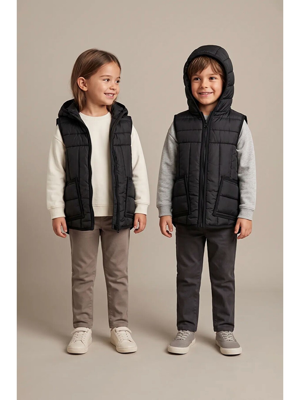 Unisex Kapusonlu Siyah Renk Yelek
