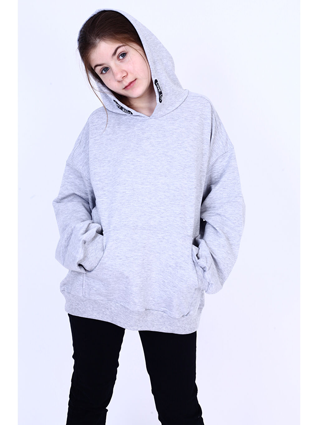 Gri Kız Çocuk Kanguru Cepli Sweatshirt