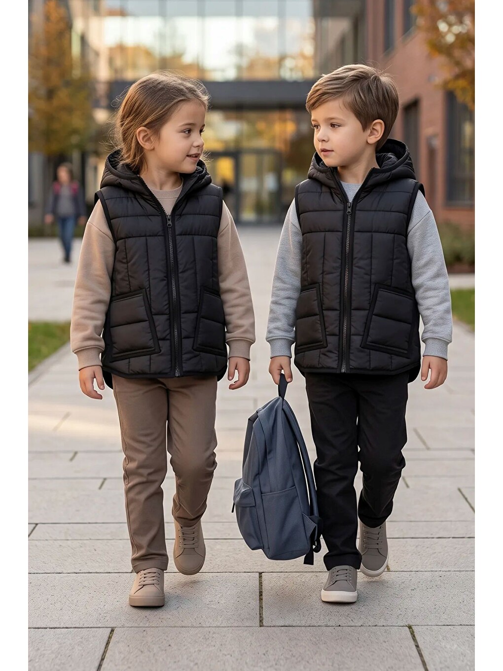 Unisex Kapusonlu Siyah Renk Yelek-3