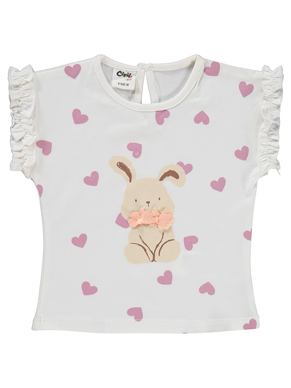 Baby Kalp Empirme Tavşan Baskılı Şortlu 6-18 Ay Takım - Ekru-3