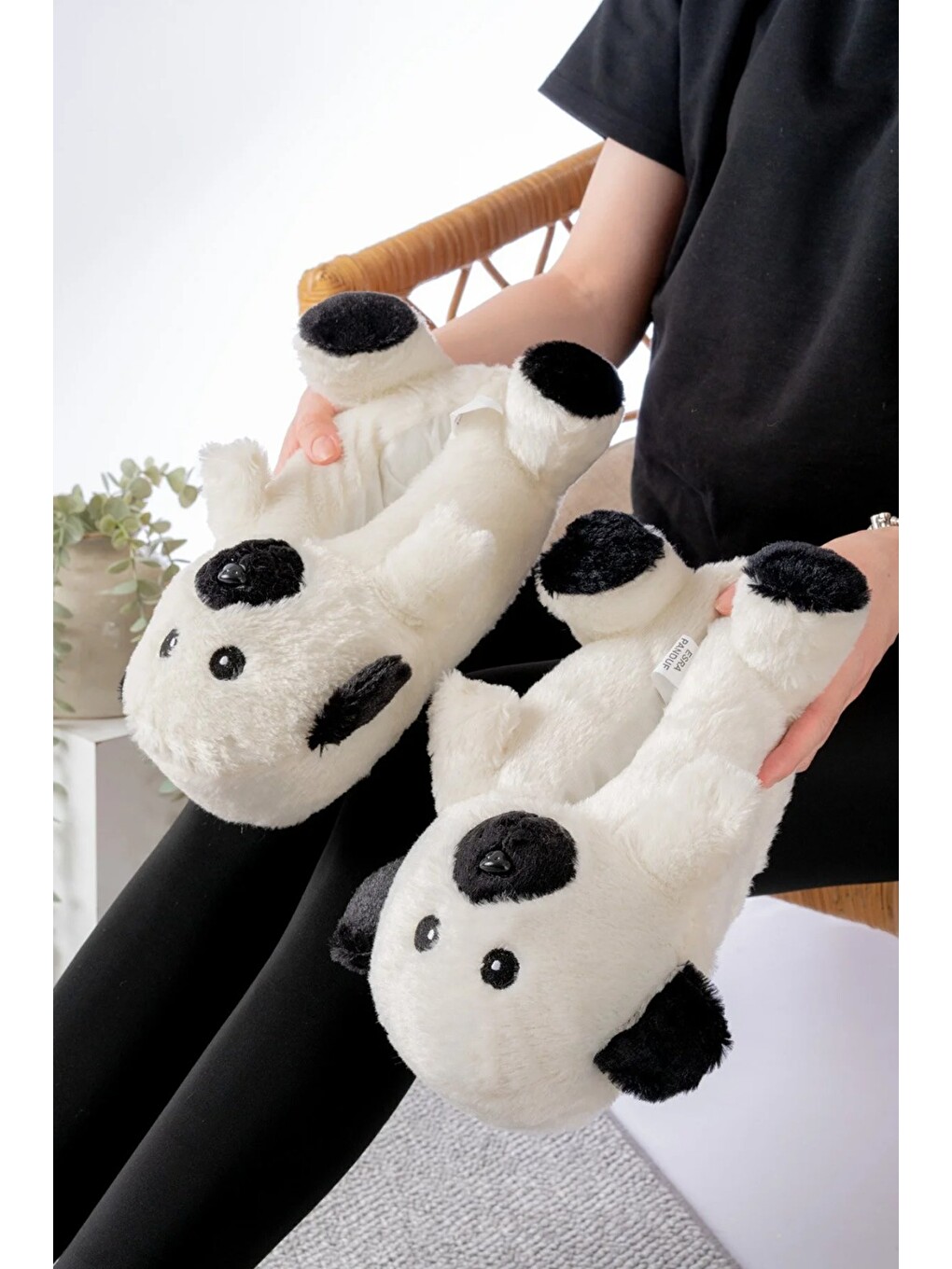 Beyaz Ayıcık Figürlü Pelüş Panduf Ev Pandufu Unisex-3