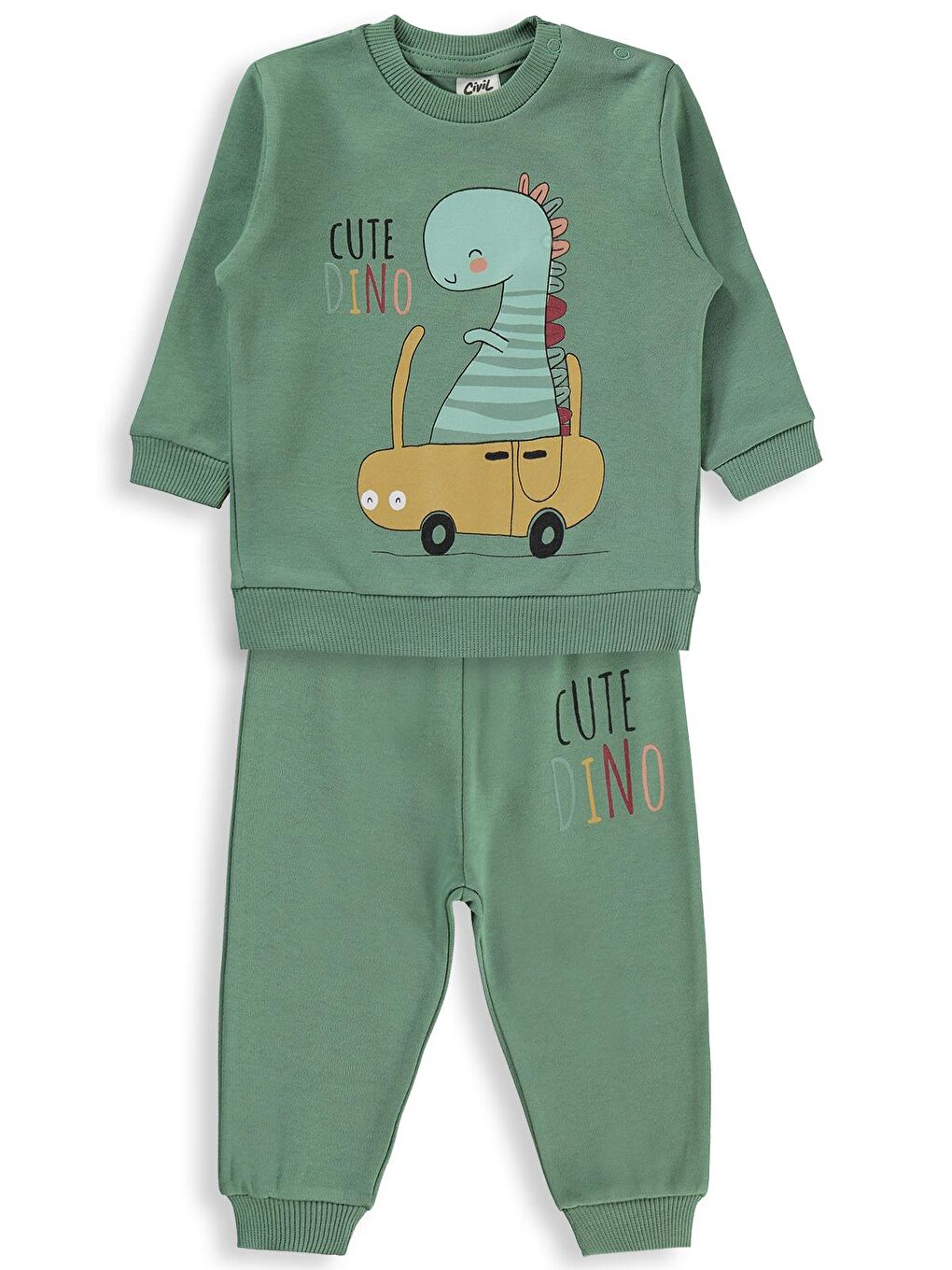 Baby Dinozor Baskılı 6-18 Ay Takım - Haki 12-18 Ay-1