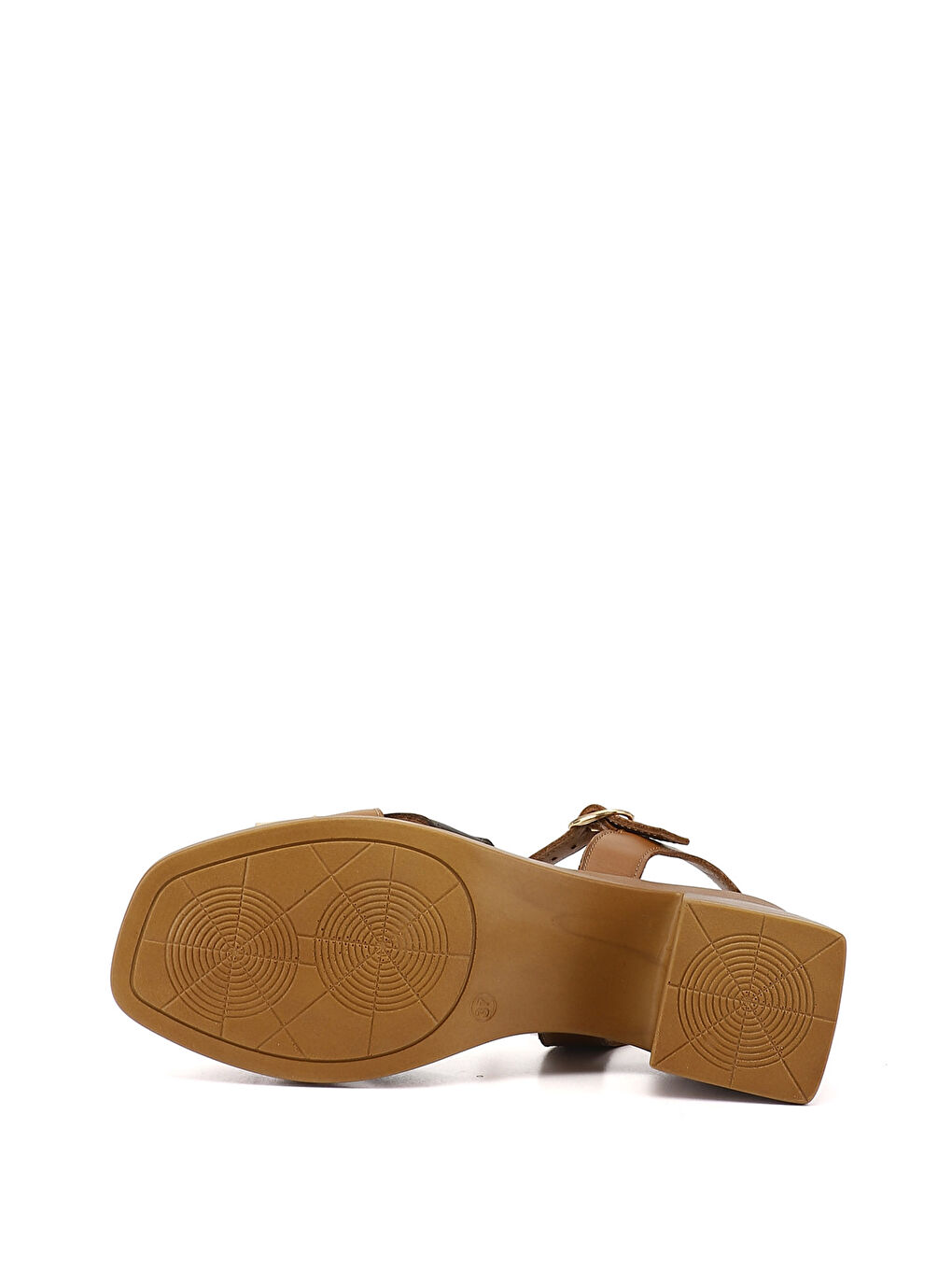 Kahverengi Kadın KAHVERENGİ-TABA Örgü Bantlı Kalın Topuklu Hakiki Deri Sandalet-5