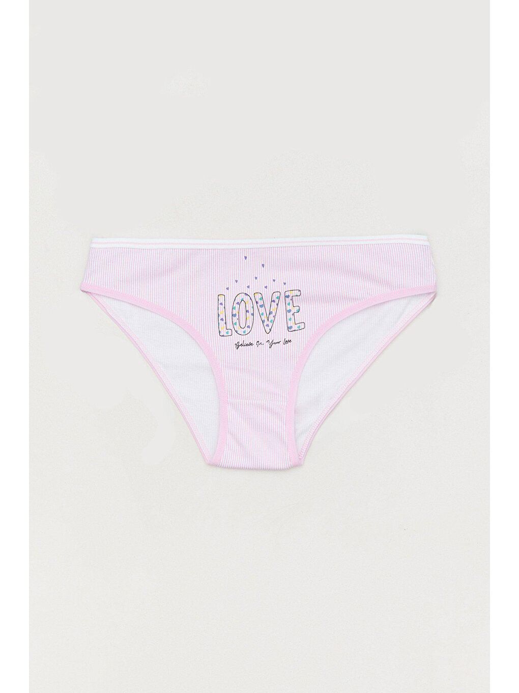 Pembe Love Baskılı Çizgili Külot