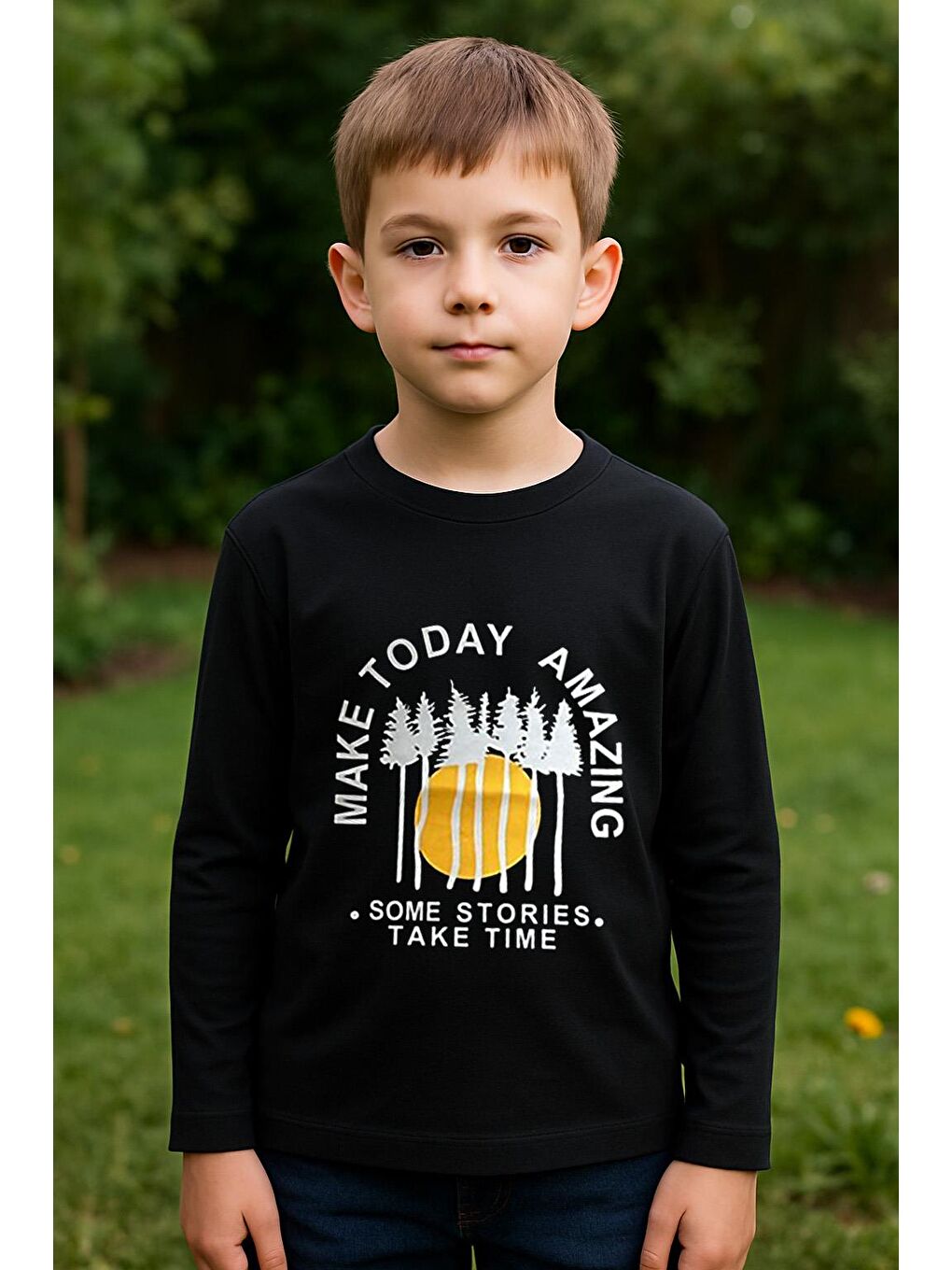 Erkek Çocuk %100 Pamuk Baskılı Uzun Kollu Tişört - Siyah (3-4 Yaş 8-9 Yaş)