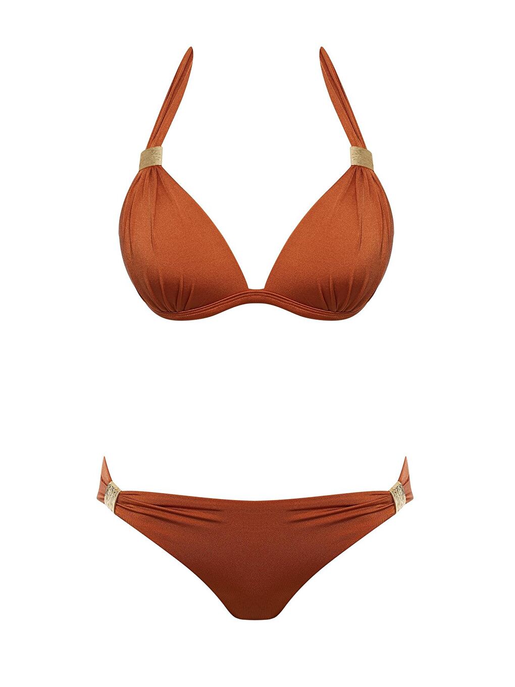 Kahverengi Aksesuarlı Kaplı Destekli Bikini Takım