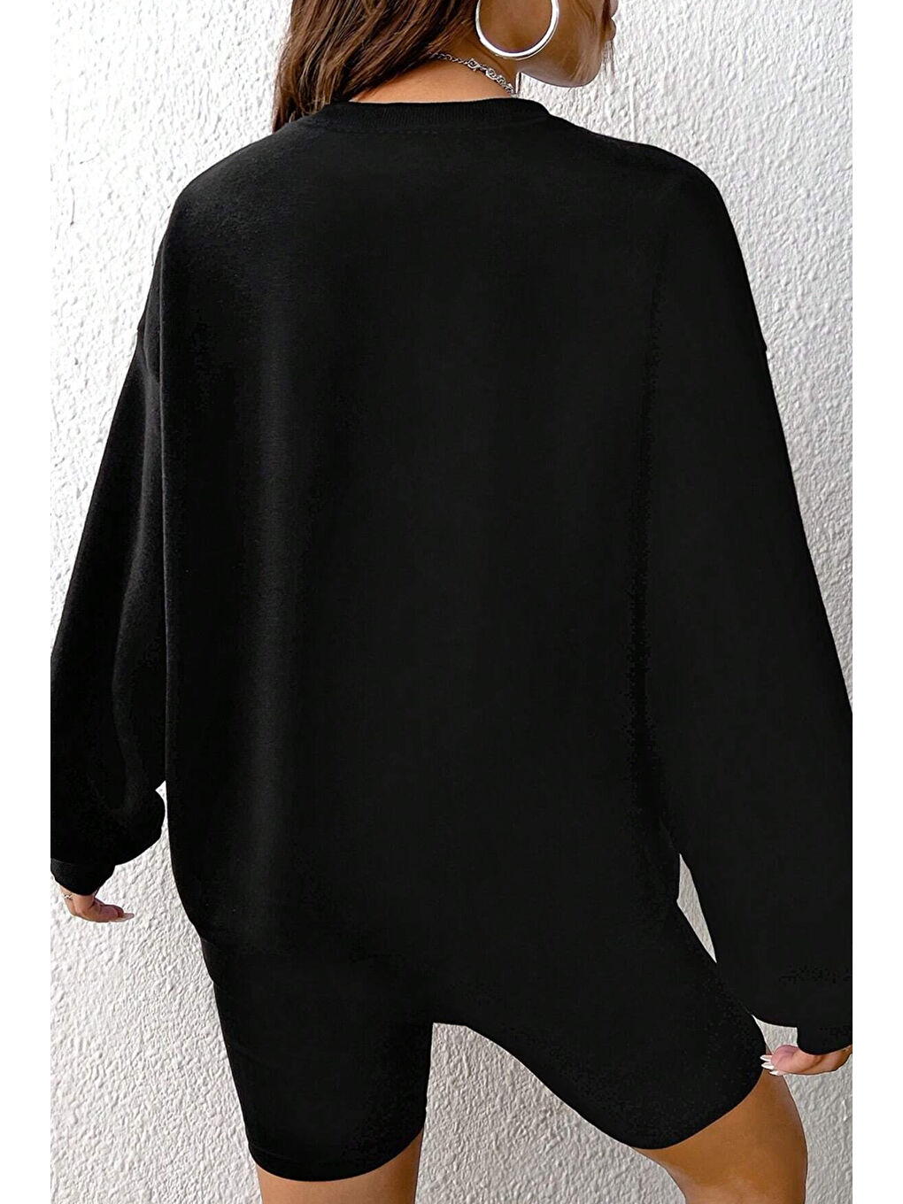 Siyah Unisex Holiday Baskılı Bisiklet Yaka Sweatshirt-2