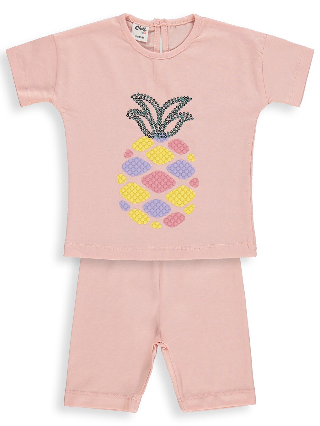Pembe Baby Ananas Nakışlı 6-18 Ay Takım - Pudra