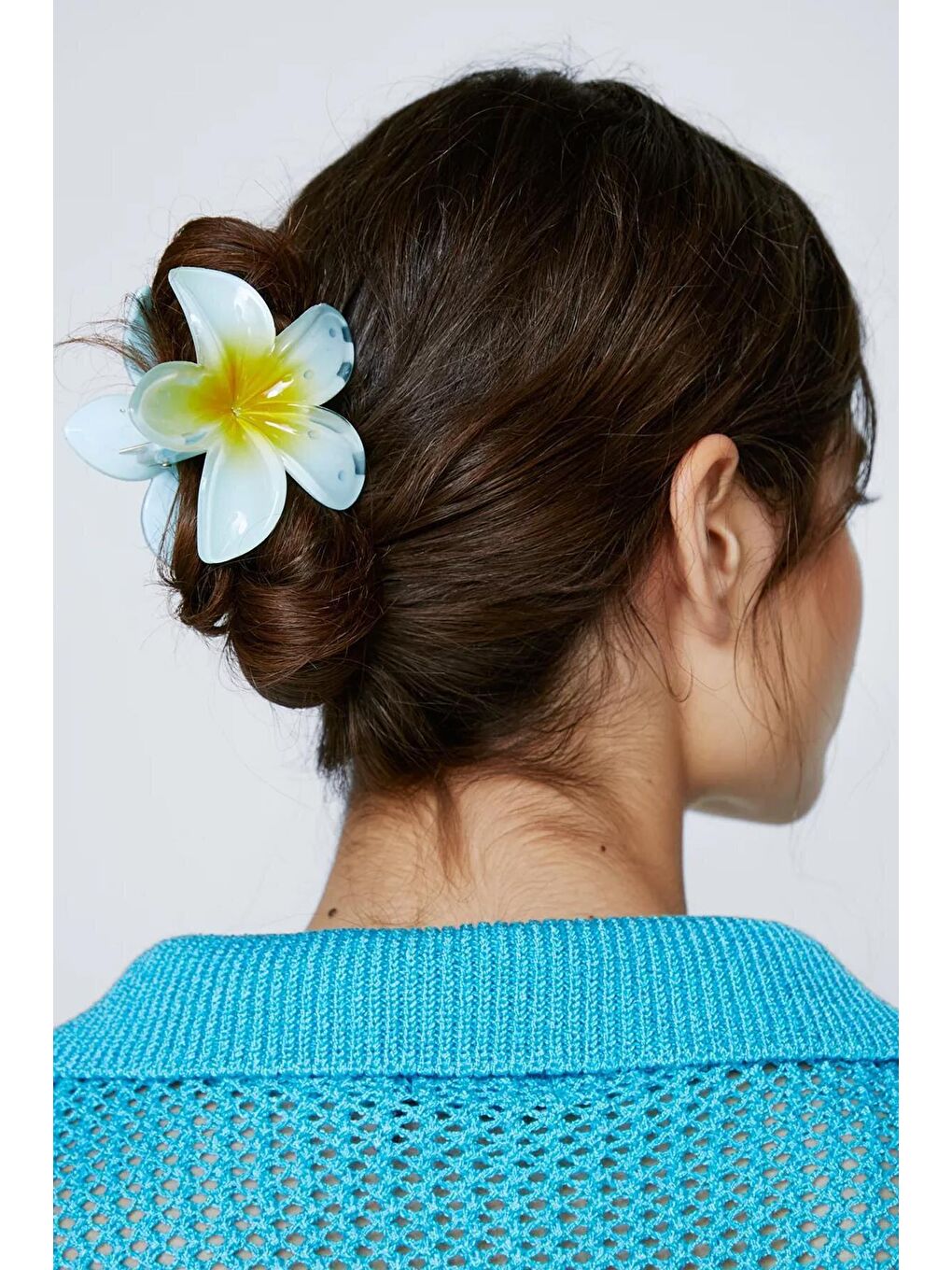 Mavi Büyük Hibiscus Lüks Asetat Mandal Toka-7