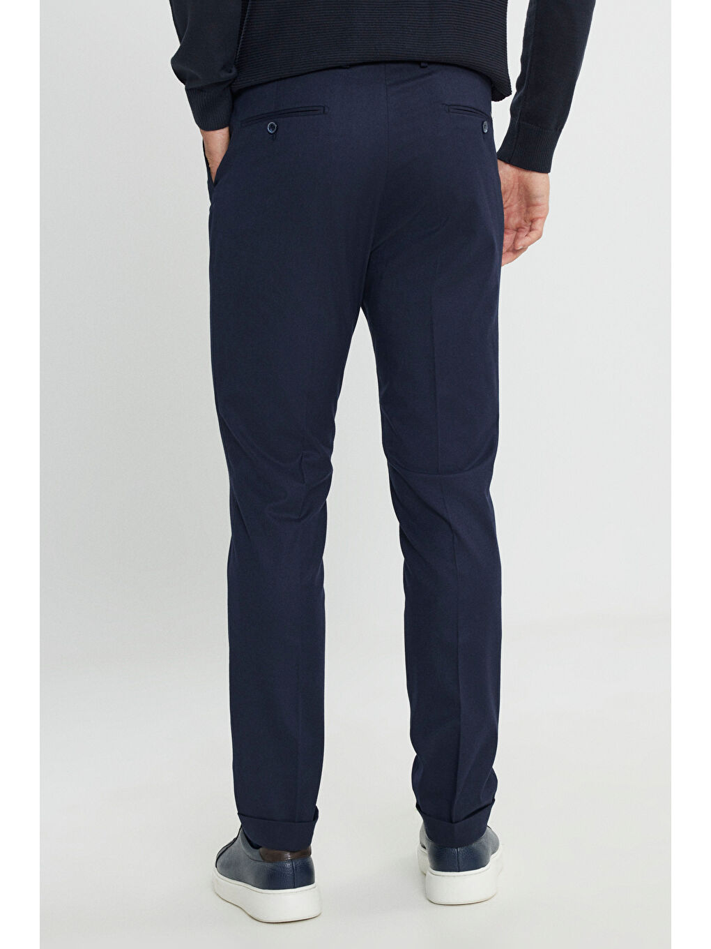 Erkek Lacivert Yünlü Flanel Slim Fit Dar Kesim Beli Gizli Lastikli Yan Cep Klasik Pantolon-5