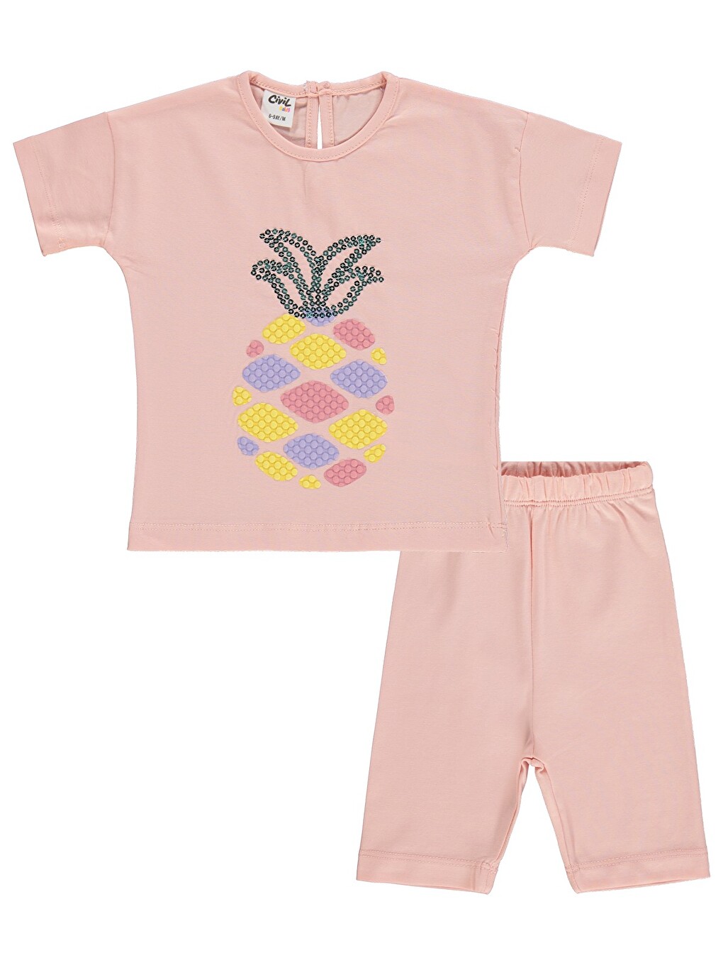 Pembe Baby Ananas Nakışlı 6-18 Ay Takım - Pudra-3