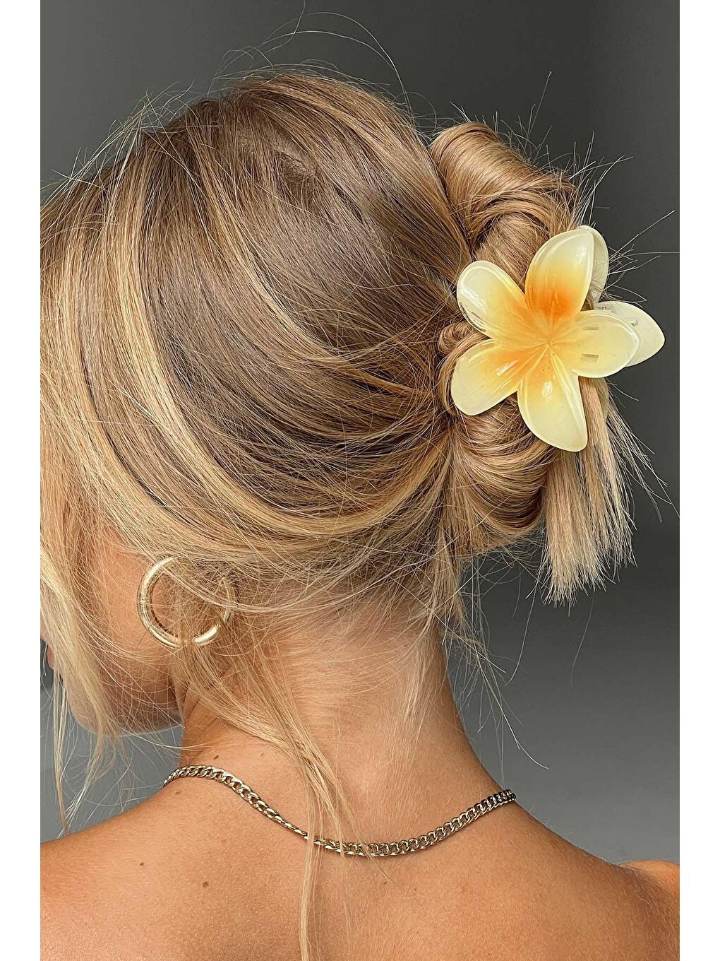 Sarı Büyük Hibiscus Lüks Asetat Mandal Toka-4