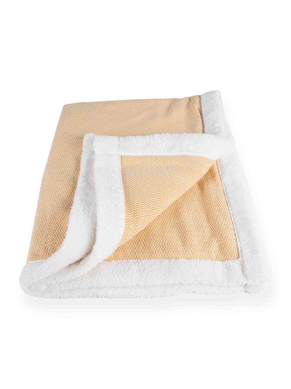 Pelüşlü Hasır Desen Bebek Battaniye 85X100 Cm Hardal Sarı