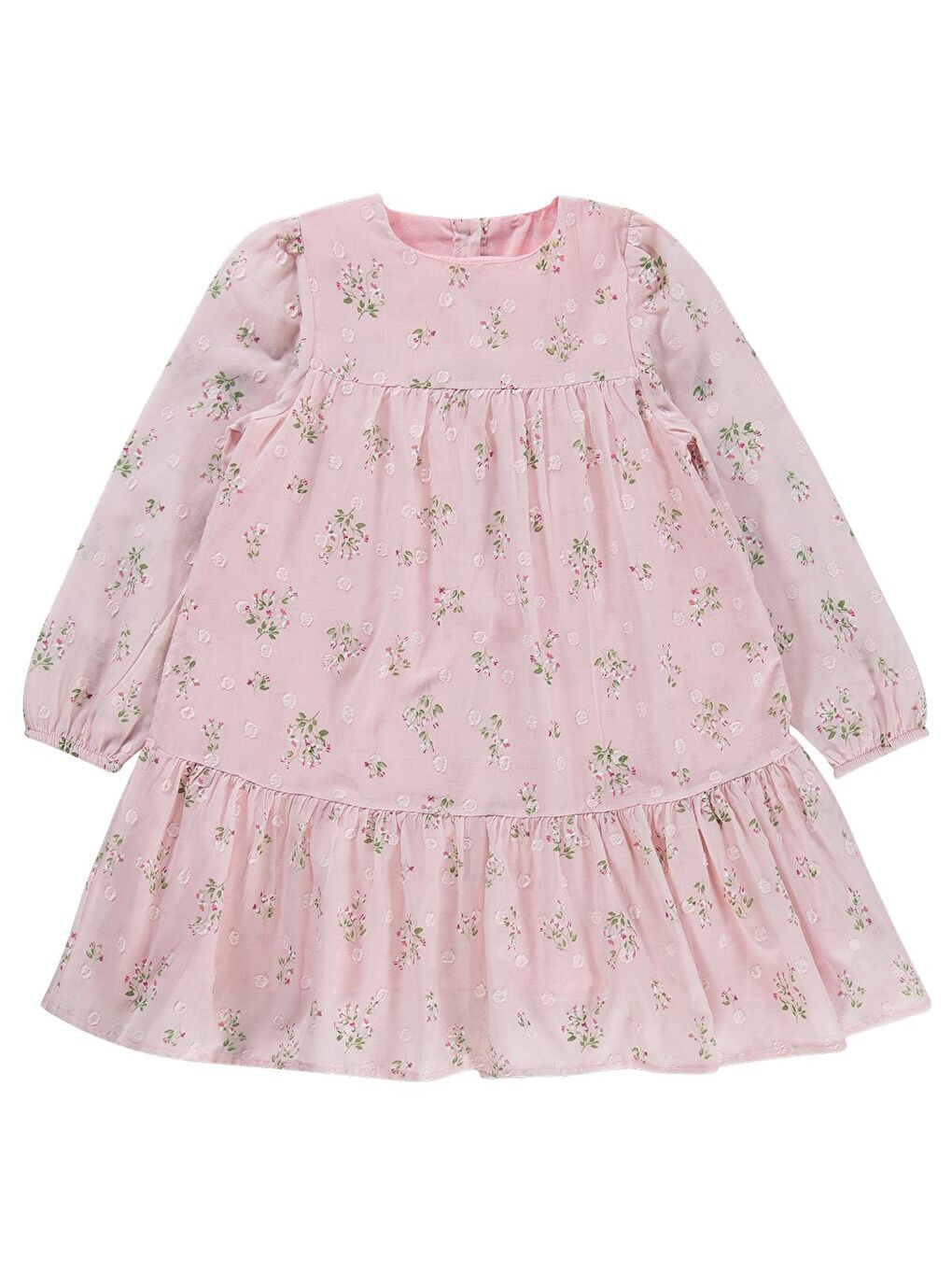 U/K Kız Kat Kat Büzgülü Elbise 6-9 Yaş - Pembe 9-10 Yaş