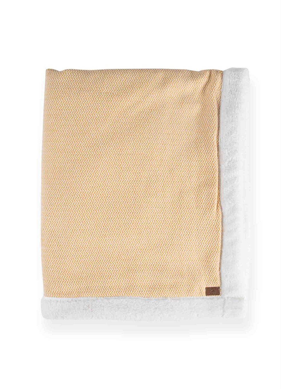 Pelüşlü Hasır Desen Bebek Battaniye 85X100 Cm Hardal Sarı-1