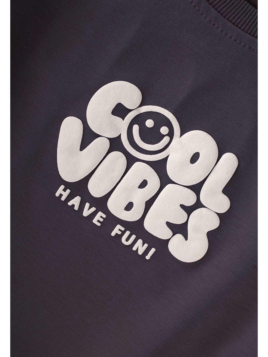 Gri Cool Vibes Baskılı Takım 2-7 Yaş Füme-2